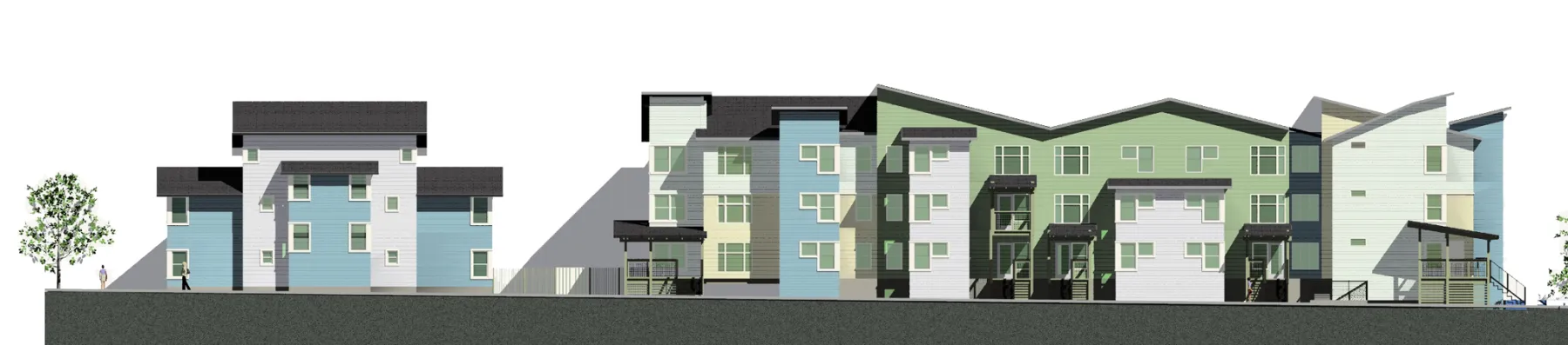 Elevation rendering of Linden Court in Oakland, California.