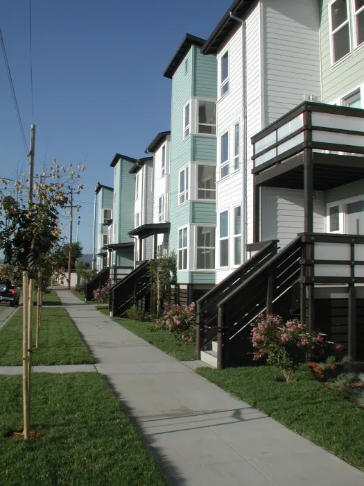 Stoops at Linden Court in Oakland, California.