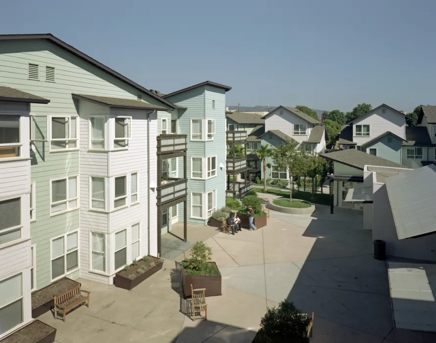 Courtyard at Linden Court in Oakland, California.