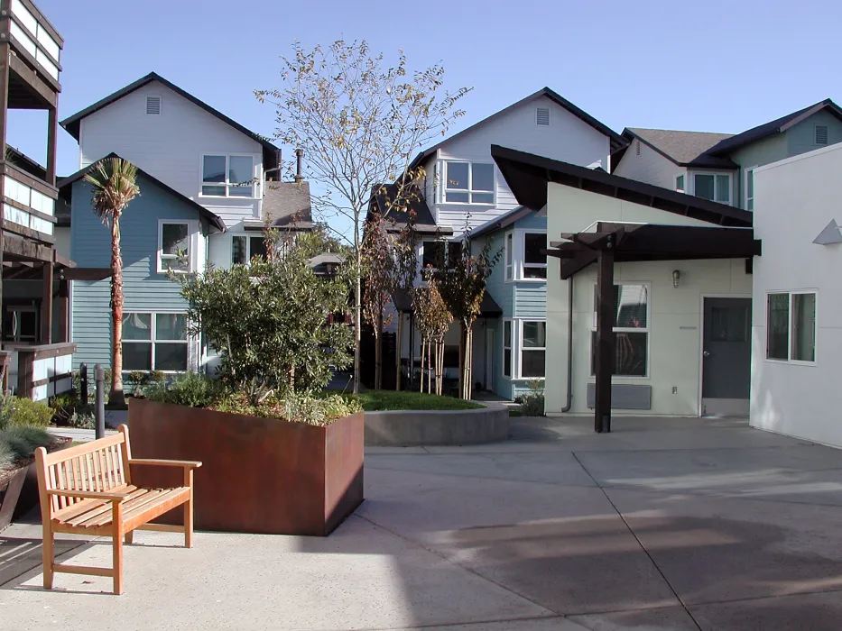 Courtyard at the townhouses of Linden Court in Oakland, California.