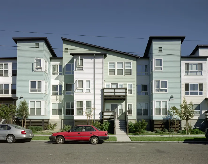 Exterior street view of Linden Court in Oakland, California.
