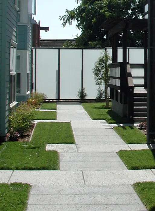 Path in the courtyards of Linden Court in Oakland, California.