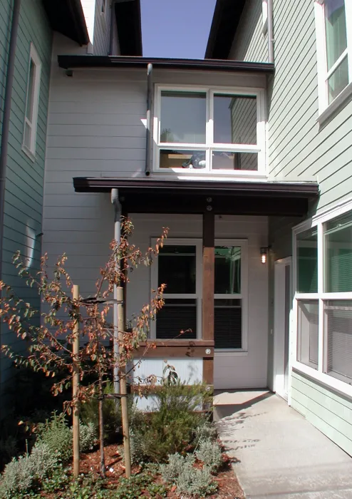 Townhouse entry at Linden Court in Oakland, California.