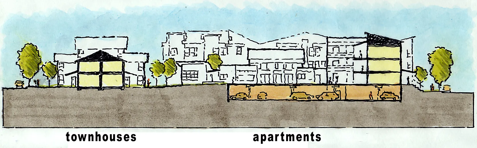 Section sketch for Linden Court in Oakland, California.