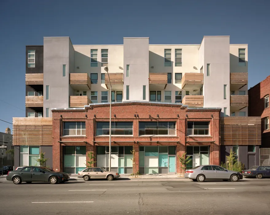 Exterior street view of Folsom-Dore Supportive Apartments in San Francisco, California.
