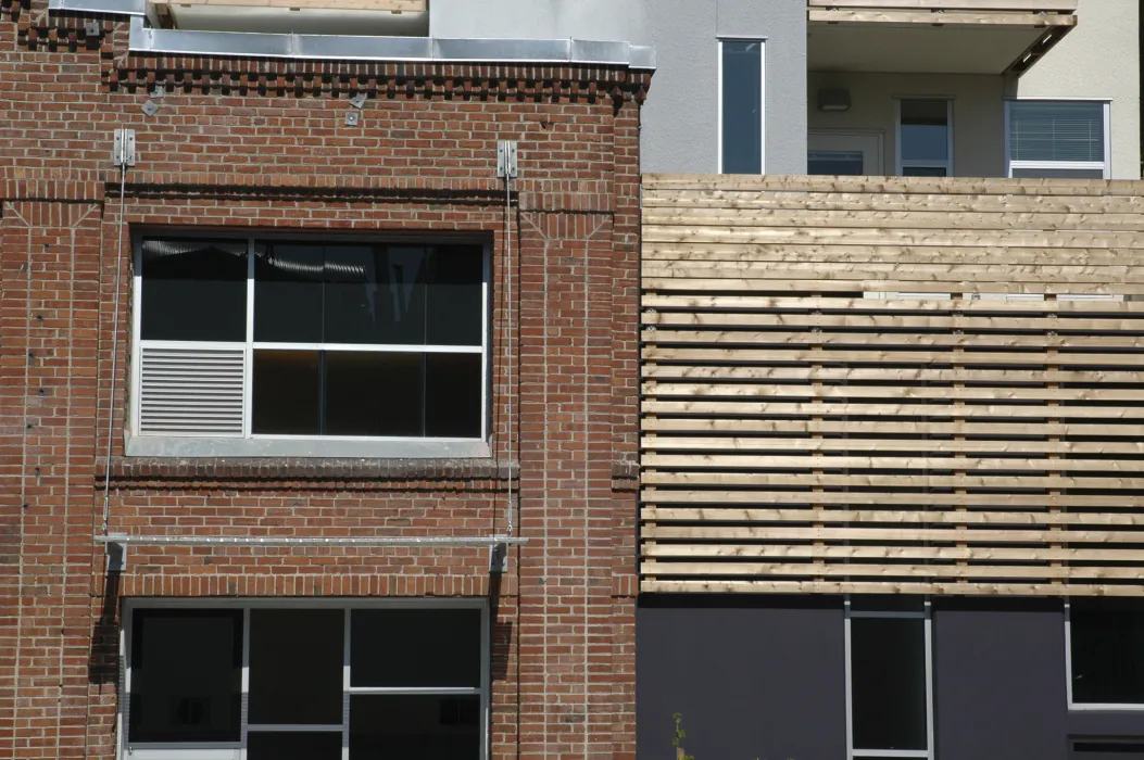 Exterior detail at Folsom-Dore Supportive Apartments in San Francisco, California.