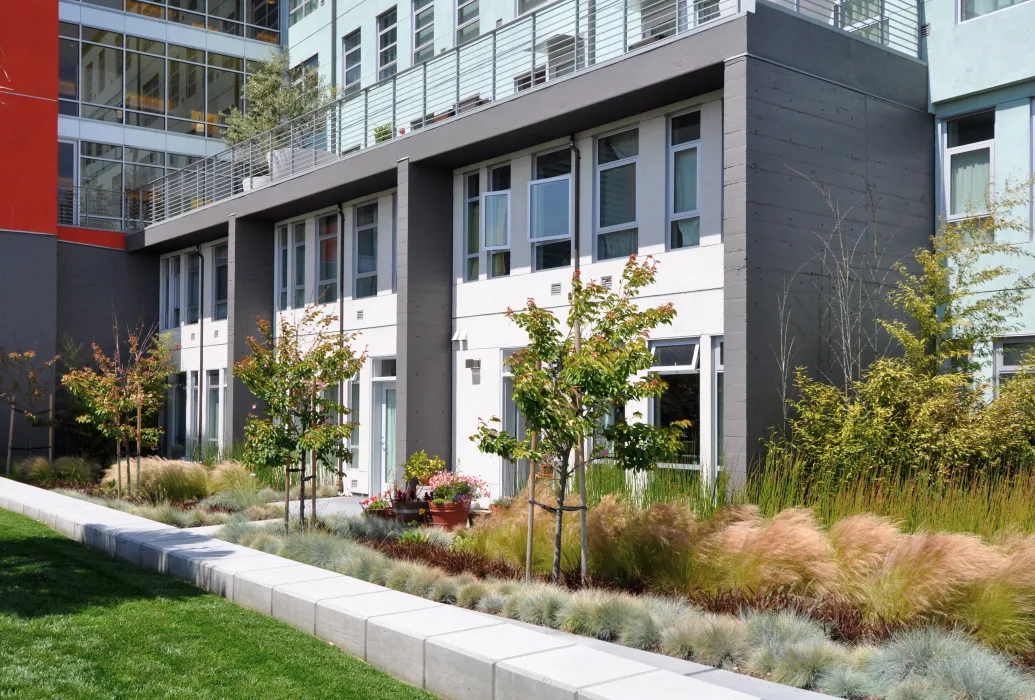 Exterior detail of the townhouses at 888 Seventh Street in San Francisco.