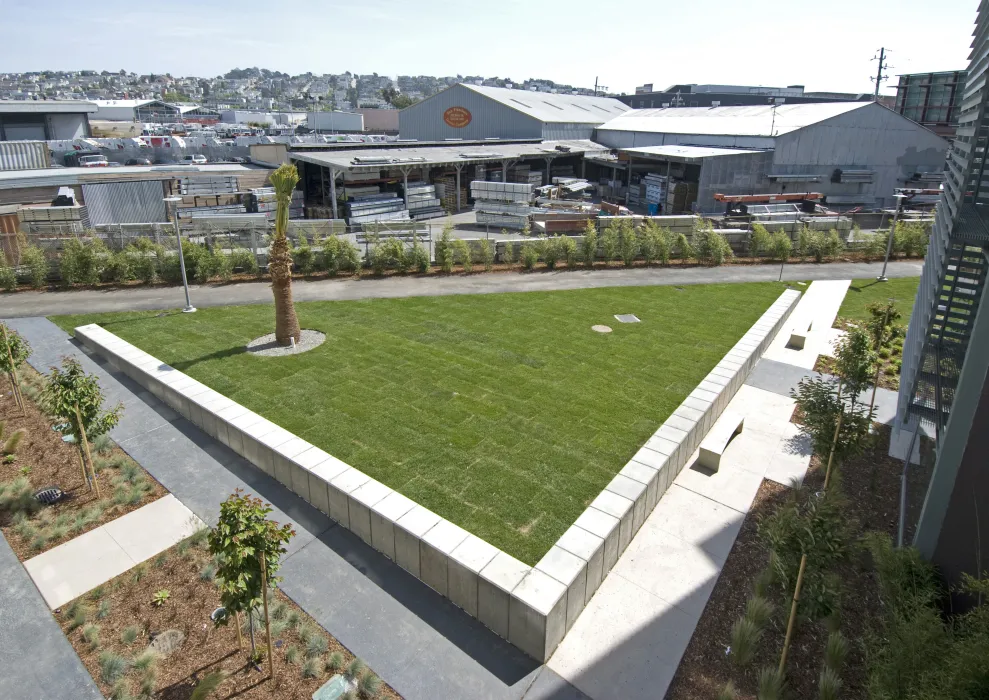 Public open space from above at 888 Seventh Street in San Francisco.