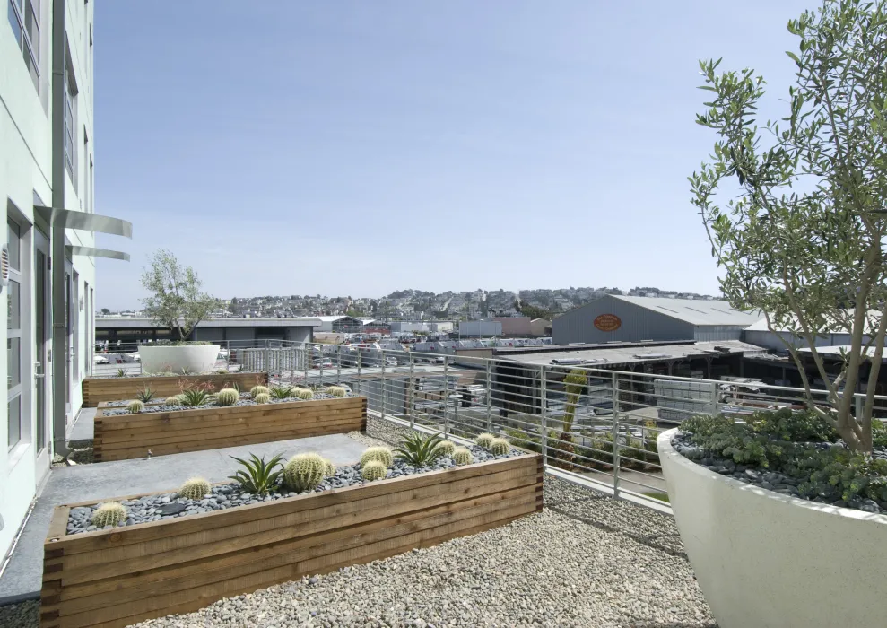 Private terraces at 888 Seventh Street in San Francisco.