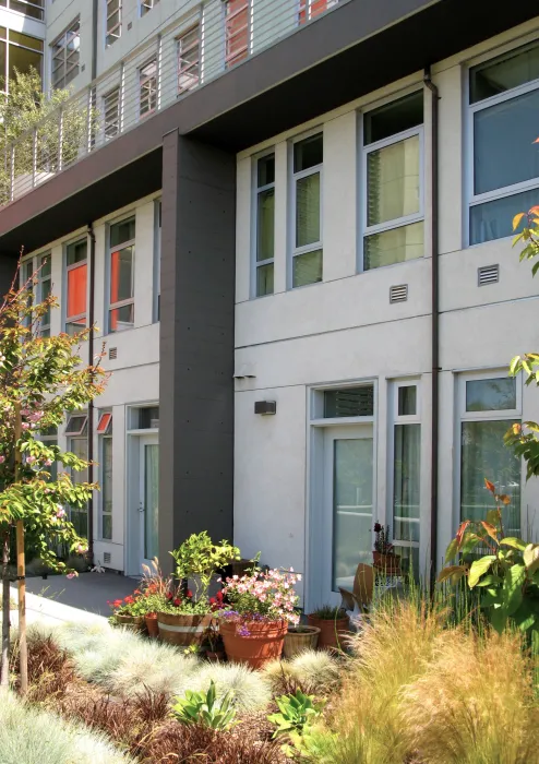 Exterior entrances to the townhouses at 888 Seventh Street in San Francisco.