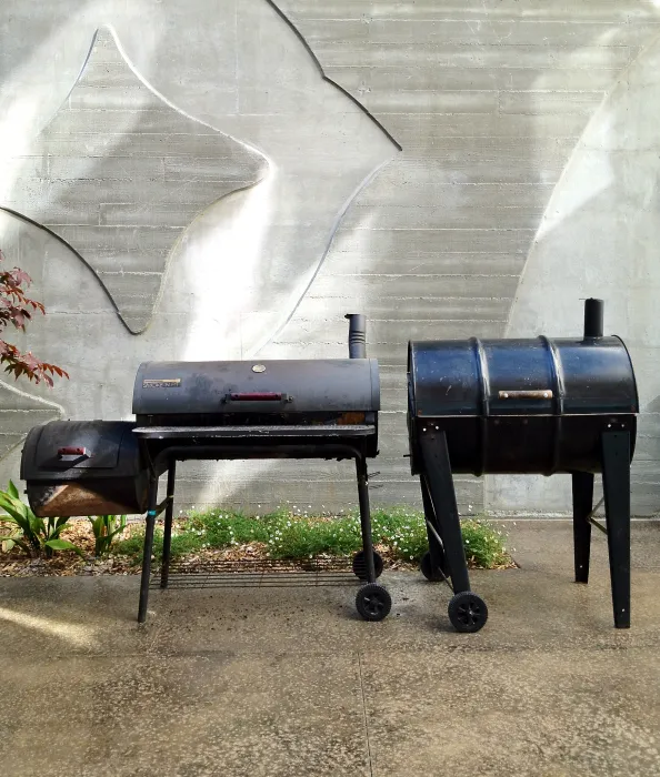Two traditional wood fired smokers at Armstrong Place Senior in San Francisco.