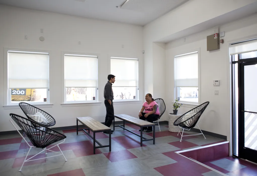 Seating area inside CHP Training Center in San Francisco.