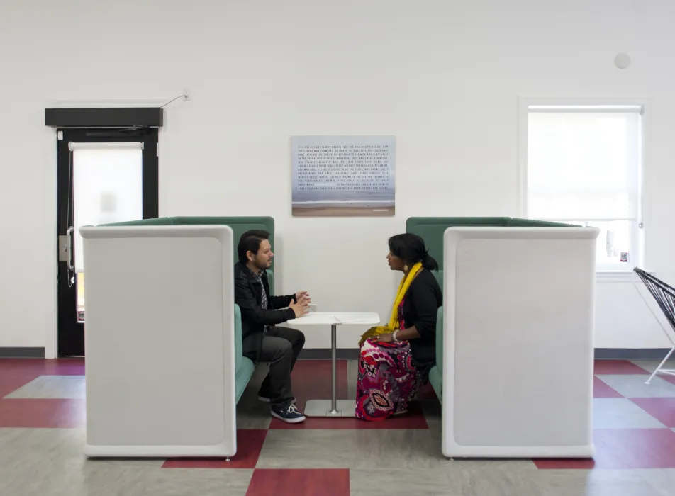 Seating area inside CHP Training Center in San Francisco.