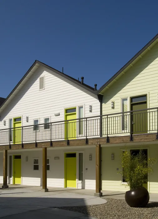 Exterior view of the cottages at Art Ark in San Jose, California.