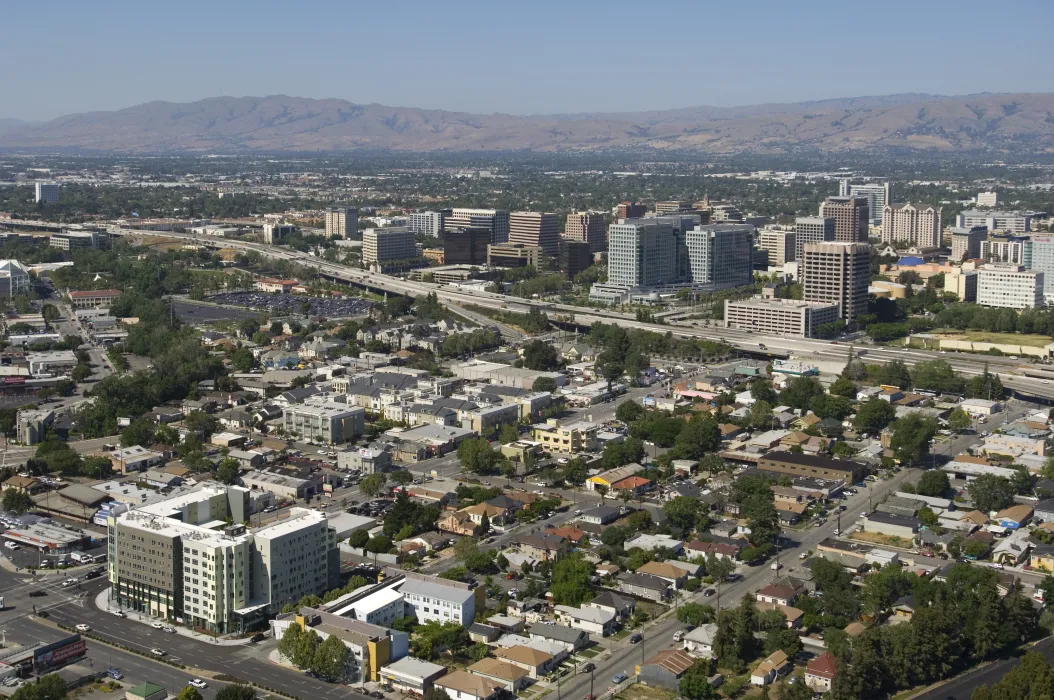 Aerial view of Delmas Park in San Jose, California.