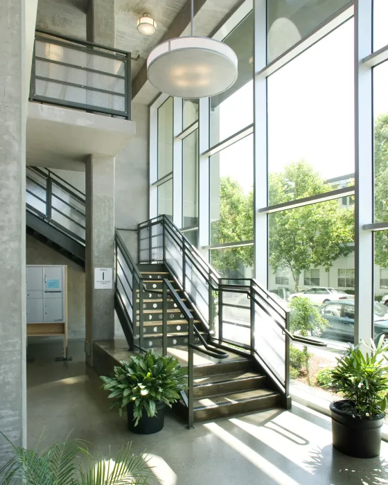 Entrance and stairs inside of Delmas Park in San Jose, California.