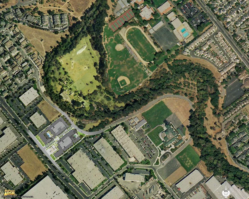 Aerial context for the site of Paseo Senter in San Jose, California.