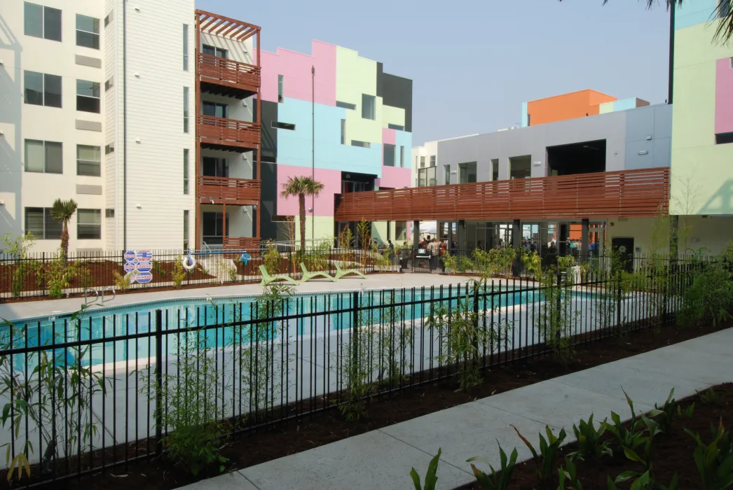 Poolside courtyard at Paseo Senter in San Jose, California.