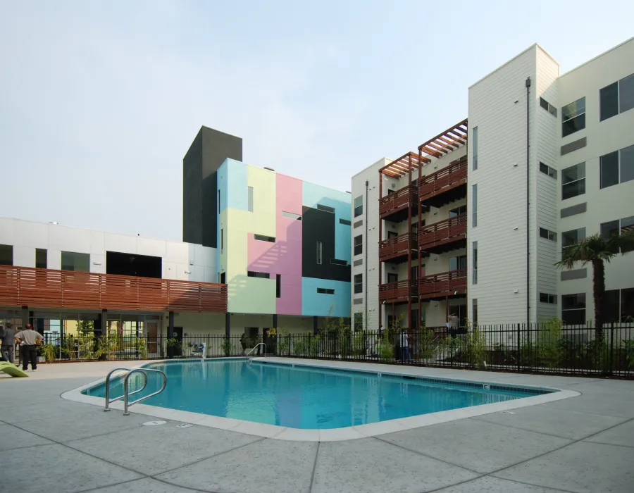 Pool courtyard at Paseo Senter in San Jose, California.