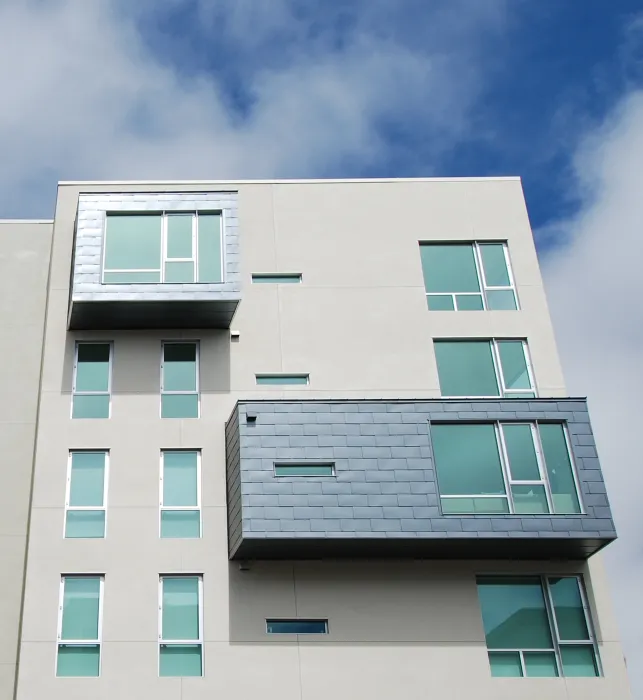 Pop-up bays on the exterior of 200 Second Street in Oakland, California.