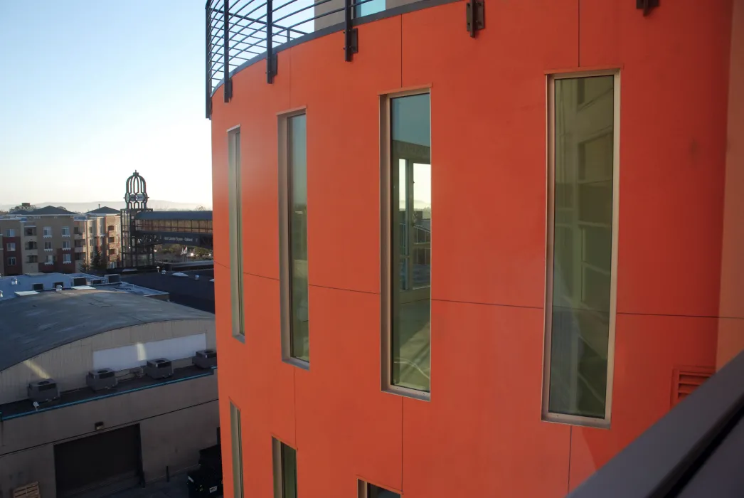 Orange round bay of 200 Second Street in Oakland, California.