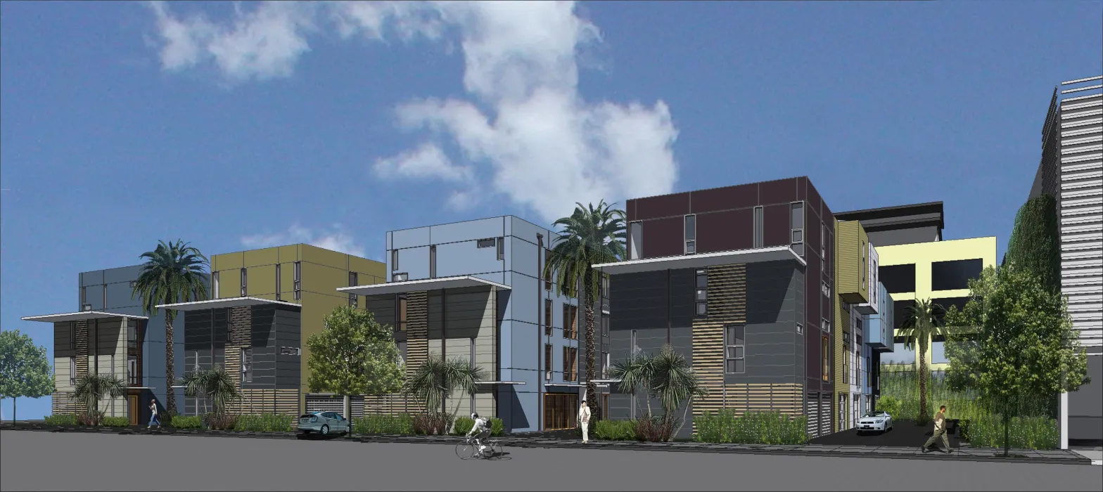 Exterior rendering of Blue Star Corner in Emeryville, Ca.