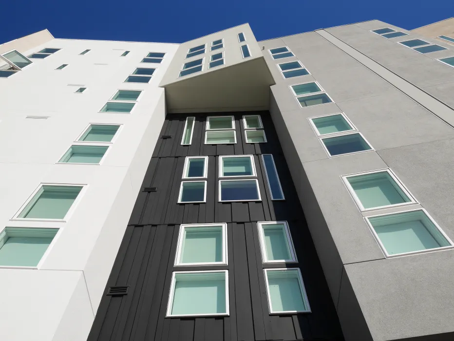 Detail of exterior facade at Potrero 1010 in San Francisco, CA.