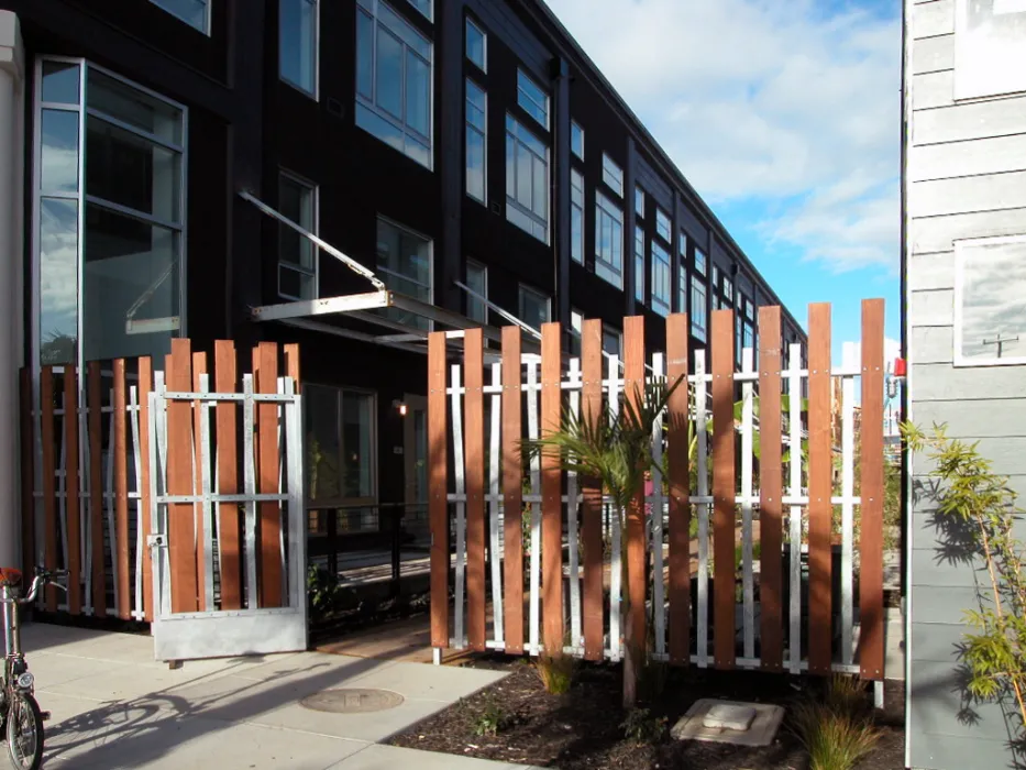 Gate that leads to pedestrian passage at Pacific Cannery Lofts in Oakland, California.