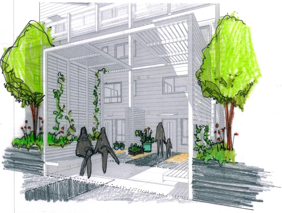 Conceptual sketch of the courtyard for Armstrong Place in San Francisco.