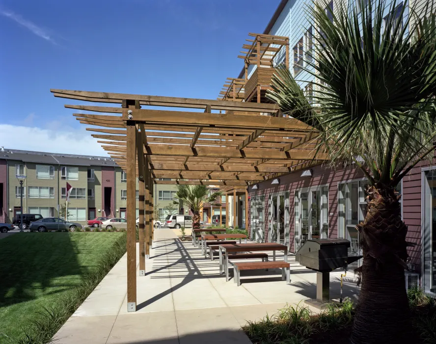 Barbecue and picnic area for residents at Crescent Cove in San Francisco.