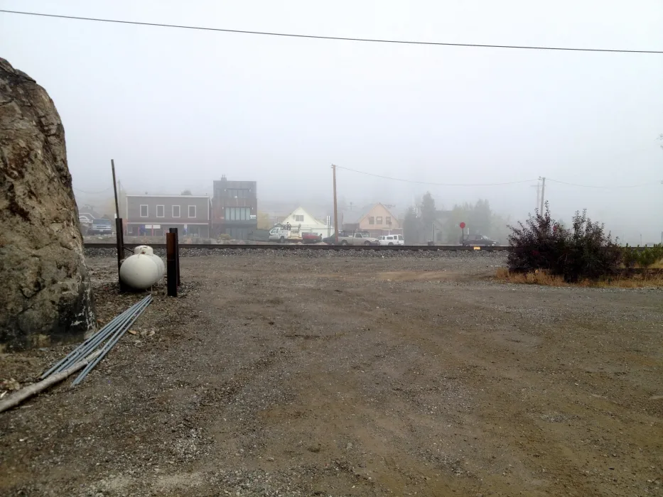A foggy day with Truckee Prototype Mixed-Use Townhouse in Truckee, California in the background.