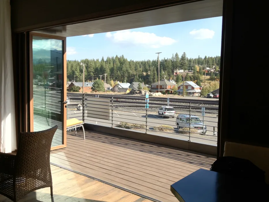 View looking out from the balcony at Truckee Prototype Mixed-Use Townhouse in Truckee, California.