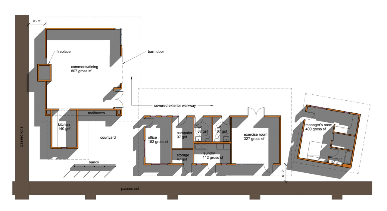 Floor plan for the community center at Cottonwood Commons in Alamogordo, New Mexico.