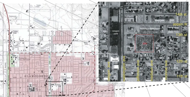 Satellite view of the existing site at Cottonwood Commons in Alamogordo, New Mexico.