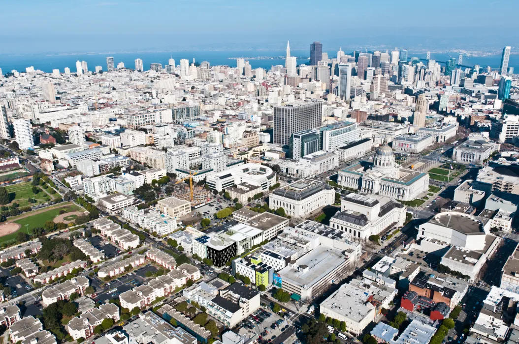 Aerial view of 388 Fulton in San Francisco, CA.