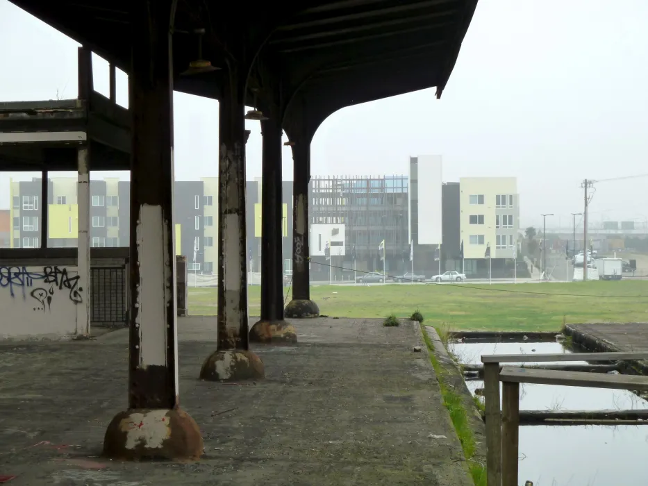 Foggy view of Ironhorse at Central Station from Central Station in Oakland, California.