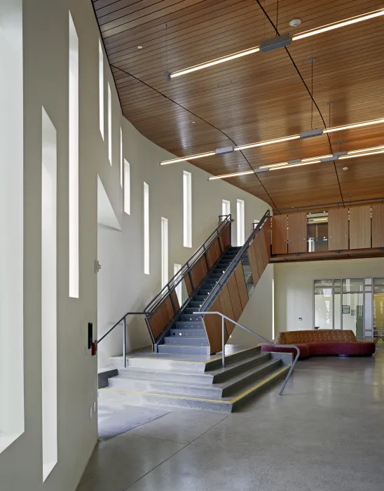 Interior lobby at Tassafaronga Village in East Oakland, CA. 