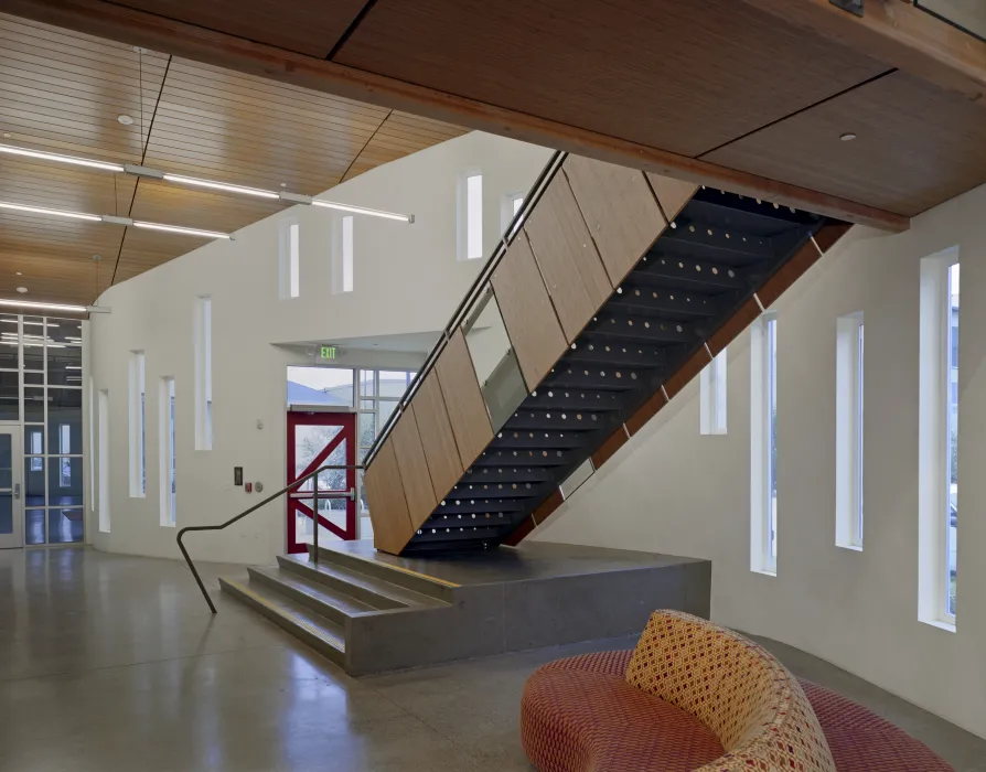 Interior lobby at Tassafaronga Village apartment building