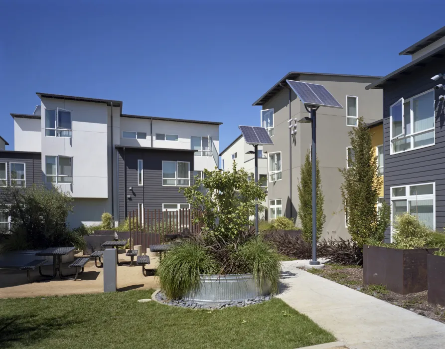 Exterior view of Tassafaronga Village in East Oakland, CA. 