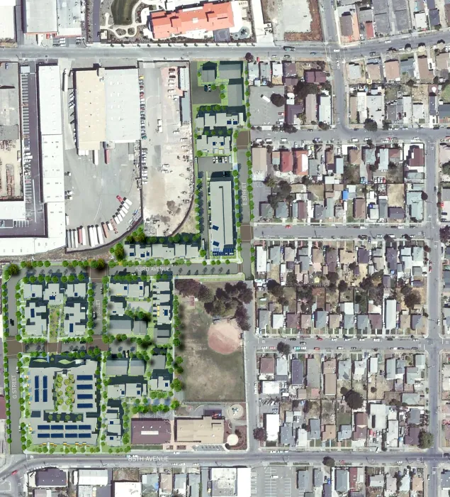 Site plan for Tassafaronga Village in East Oakland, CA. 