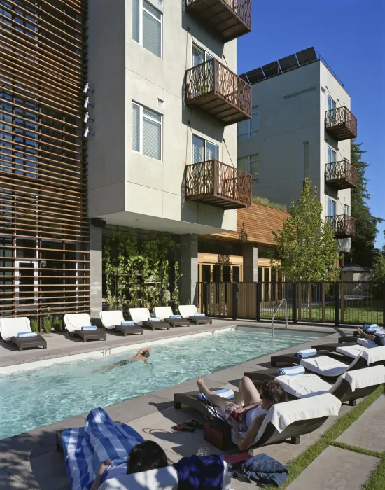 Outdoor pool and patio at h2hotel in Healdsburg, Ca.