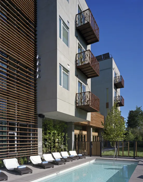 Outdoor pool and patio at h2hotel in Healdsburg, Ca.