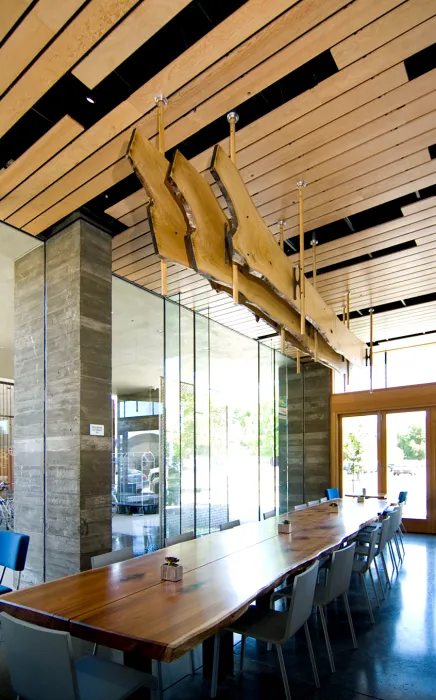 Custom community table at Spoonbar in h2hotel in Healdsburg, Ca.