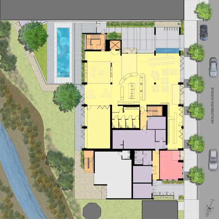 Level one site plan for h2hotel in Healdsburg, Ca.