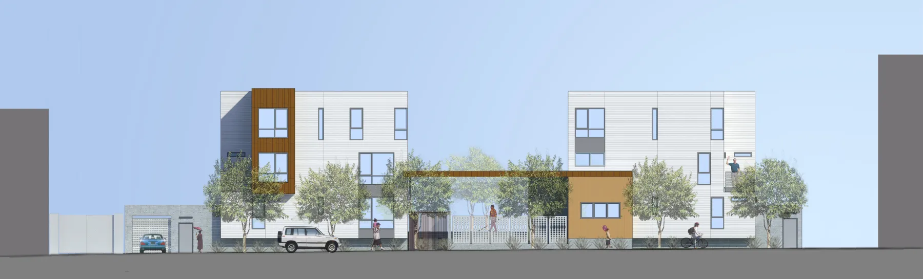 Rendering of the elevation at Turk street for Fillmore Park in San Francisco.