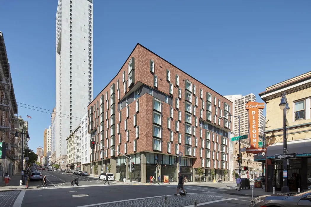 Street View of 222 Taylor Street, affordable housing in San Francisco.