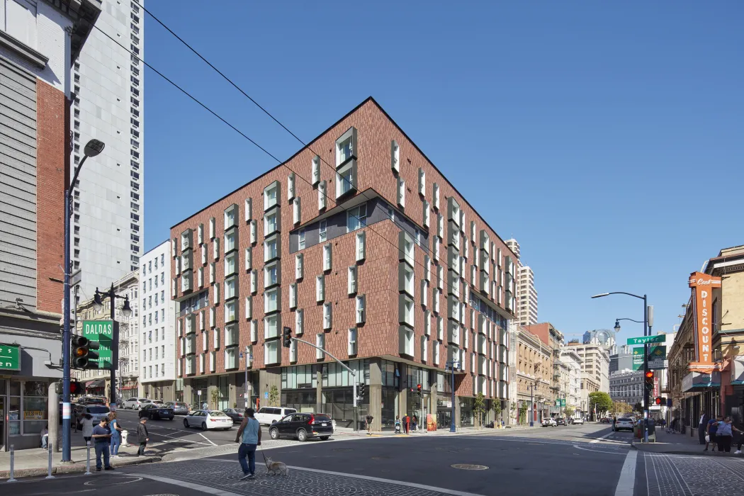 Street View of 222 Taylor Street, affordable housing in San Francisco.