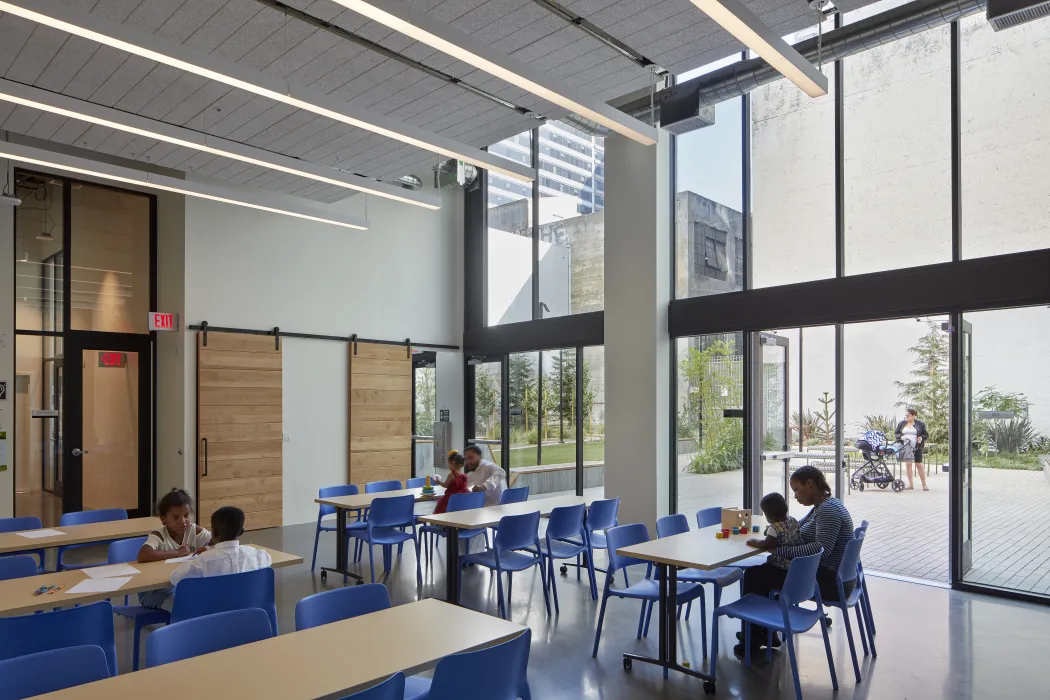 Community room inside 222 Taylor Street, affordable housing in San Francisco