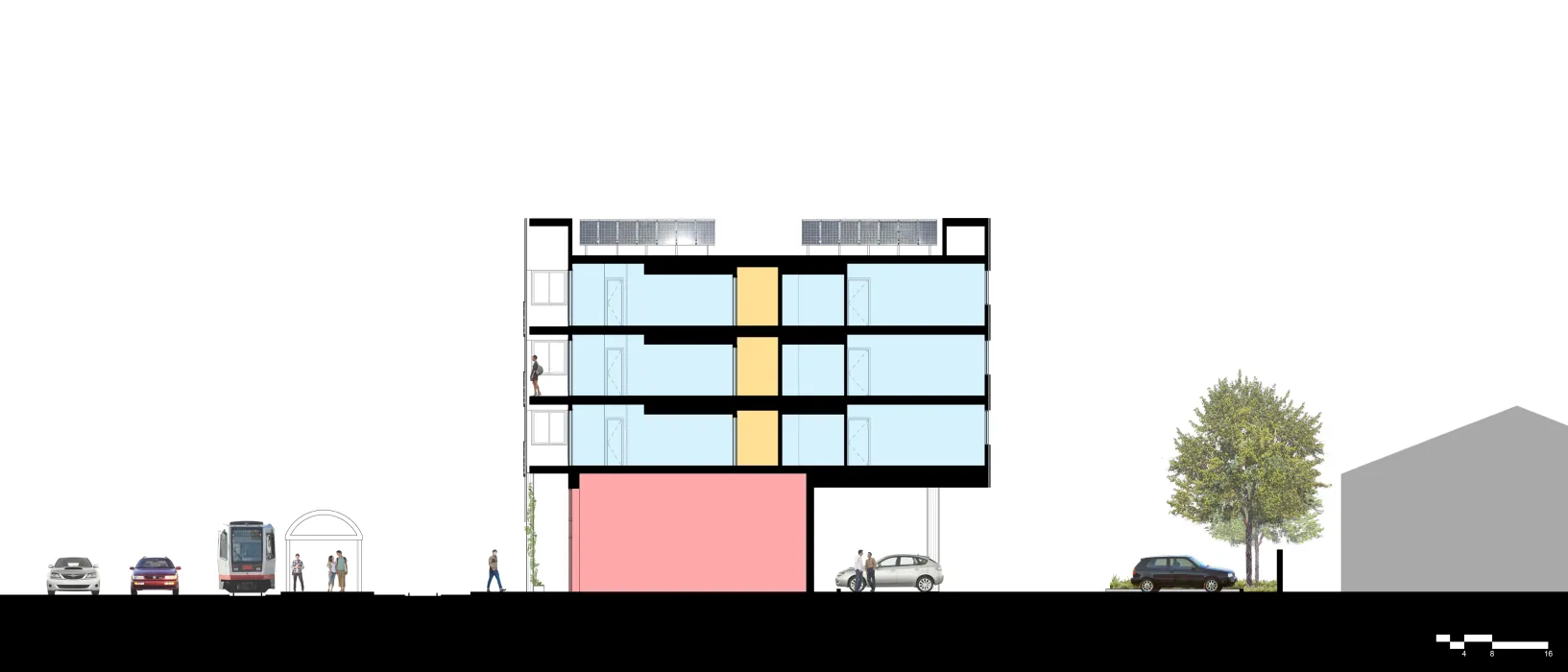 Retail and residential section for La Valentina Station in Sacramento, Ca.