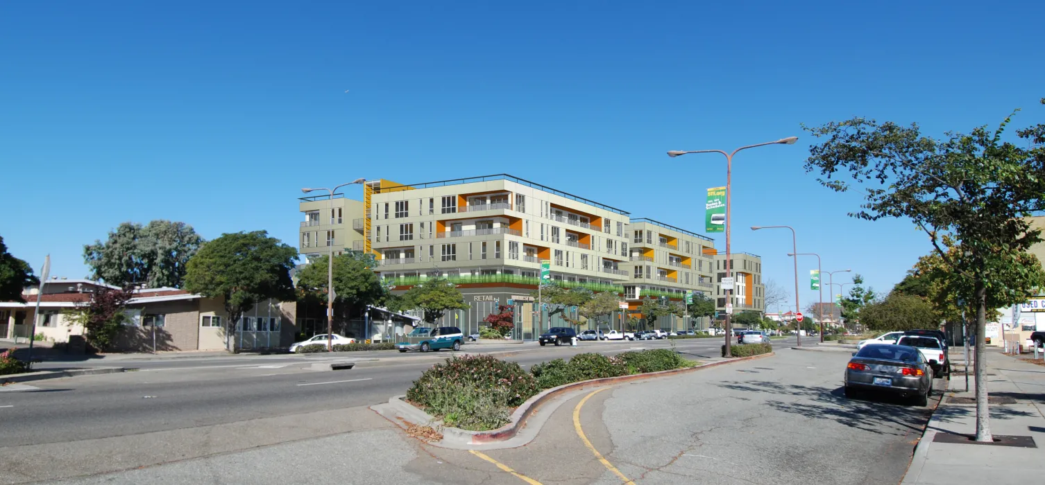 Exterior rendering of Parker Place in Berkeley, California.